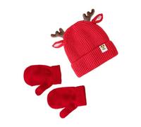 harayaa Baby Christmas Hat Reindeer Antlers Hat Props Red Hat Cap Decor Knitting Wool Crochet Moose Hat for Stage Performance Ball, Hat with Gloves