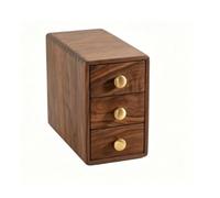 harayaa Cabinet Desktop Organizer Storage Box Chest With Three Drawers Solid Walnut Wood Compact Space Saving Design Suitable for vanity table dressing area bedroom, Small 13x23x20cm, Round Handle