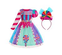 harayaa Candy Dress for Girls Princess Dress up Colorful Rainbow Dress Lollipop Dress for Carnival Cosplay Role Playing Themed Party, 140
