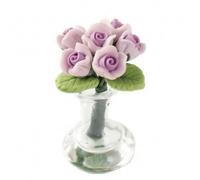 harayaa Ceramic Bloom Cluster with Glass Vase Collectible Miniature Ceramic Bloom Cluster True-to-Life 1:12 Scale Dollhouse Flower Decor for Kids,