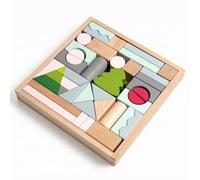 harayaa Children Building Blocks Wooden Blocks Set Shape Sorting Toy Stacking Learning Puzzle Educational Playset With Wood Tray Smooth Edges For Early