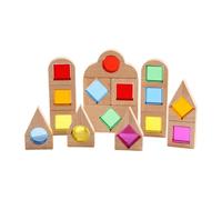 harayaa Children Building Blocks Wooden Blocks Set With Acrylic Panels Translucent Geometric Shapes For Light Table Discovery And Sorting Smooth Beech Pieces Suitable For Preschool Therapy Play
