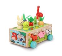 harayaa Children Educational Play Wooden Activity Toy Shape Sorter Sorting Box Push Cart Animals And Vegetables Rubberwood Construction With Wheels Suitable