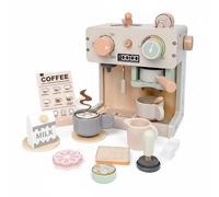 harayaa Children Play Appliance Interactive Wooden Espresso Maker Pretend Coffee Machine Toy with Role Play Accessories for Kids Suitable for Social Skills Family Time Play Kitchen