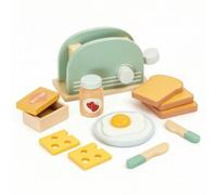 harayaa Children Play Kitchenware Wooden Tea Set Toy Pretend Party Play Kettle Cups Pitcher Cookies Carry Tray Painted Wood For Social Skills Sharing Turn