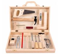 harayaa Children Simulation Wooden Tool Kit Toy Bench Pretend Tools Toy Woodcutter Pliers Screwdrivers Ruler Suitable for Hands-On Assembly Gift Giving