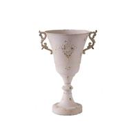 harayaa Decorative Vase Urn Planter Stand With Flared Rim Scroll Handles And Embossed Ornament Distressed Eggshell Iron Rustic European Touch suitable for shop display reception area 48cm