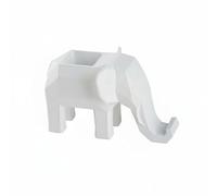 harayaa Desktop Pen Holder Elephant Organizer Phone Stand Pencil Cup Resin Faceted Shape Solid Build Suitable for office desk study table coworking workspace, White