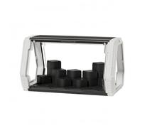 harayaa Display Case With Light Space Caule Figurine Storage With Clear Display Open Front Stable Frame Angled Sides PET Shell suitable for shelf display desk , Black , Grid Basic
