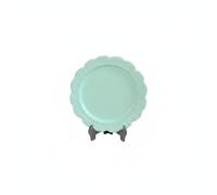 harayaa Dollhouse Plate Embossed Miniature Dinner Plate Alloy Tableware Vintage Tray French Floral Carving Suitable for Collectors Dioramas Crafting Home Decoration, Sky Blue, 36 5mm