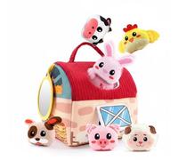 harayaa Farm House Soft Toy Set With Barn Carrier Stuffed Animals Activity Playset Infant Rattle Material With Sensory Textures And Sounds suitable for early, Farm House