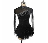harayaa Girls Skating Dress Performance Mesh Long Sleeve Skater Outfit Polyester Spandex Shimmery Details Suitable for Ice Dance Contest Recitals, Black, S
