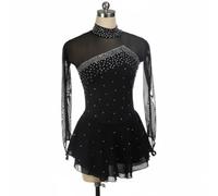 harayaa Girls Skating Dress Performance Mesh Long Sleeve Skater Outfit Polyester Spandex Shimmery Details Suitable for Ice Dance Contest Recitals, Black, XS