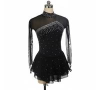 harayaa Girls Skating Dress Performance Mesh Long Sleeve Skater Outfit Polyester Spandex Shimmery Details Suitable for Ice Dance Contest Recitals, Black, XXS