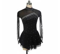 harayaa Girls Skating Dress Performance Mesh Long Sleeve Skater Outfit Polyester Spandex Shimmery Details Suitable for Ice Dance Contest Recitals, Black, XXXS