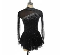 harayaa Girls Skating Dress Performance Mesh Long Sleeve Skater Outfit Polyester Spandex Shimmery Details Suitable for Ice Dance Contest Recitals, Black, XL