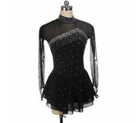 harayaa Girls Skating Dress Performance Mesh Long Sleeve Skater Outfit Polyester Spandex Shimmery Details Suitable for Ice Dance Contest Recitals, Black, L