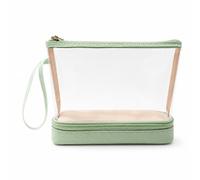 harayaa Makeup Storage Case Two Tier Cosmetic Organizer With Clear PVC Panels Water Resistant Lined Boxy Shape With Wrist Strap Suitable for travel home, Array, Green