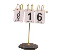 harayaa Metal Desk Calendar Tabletop Ornament Wooden Base Creative Perpetual Calendar Standing Flip Calendar for Home Decor School, Black Gold