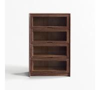 harayaa Miniature Storage Cabinet Dollhouse Cabinet Display Shelf Organizer With Boxy Structure And Transparent Front For Quick Access Suitable for dollhouse, Walnut Wood, 4-Layer