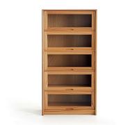 harayaa Miniature Storage Cabinet Dollhouse Cabinet Display Shelf Organizer With Boxy Structure And Transparent Front For Quick Access Suitable for dollhouse, Cherry Wood, 5-Layer
