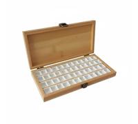 harayaa Portable Paint Palette Bamboo Wooden Organizer Hinged Lid Secure Clasp Storage Tray Suitable for Watercolor Artists Classroom Studio Office, Natural Wood with White Grids 48 Grids