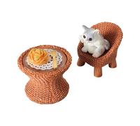 harayaa Resin Figure, Pretend Play Photo Prop, Table and Chair Model with Furniture Model for Miniature Scene, Layout, Cat with open claws