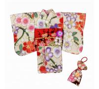 harayaa Traditional Clothes Set Kimono Outfit Robe Top Pants Costume Wrap Front Patterned Cloth Material Compact Fit Suitable for Classroom Projects Cultural Display , Off-white Sakura Set