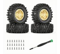 harayaa Vehicle Wheel Hub Brass Rim Hub Crawler Wheel Tire Bundle Rubber Aggressive Grip Realistic Terrain Look Resistant Coating with Tools Suitable for RC Trail Runs Competition Use