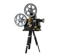 harayaa Vintage Movie Camera Figurine Cinema Machine Model Ornament Tripod Base Film Reel Lens Detail Iron Construction Suitable for photography styling home decoration