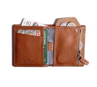 Harber London - Leather Bifold Zip Wallet with RFID Protection | Tan Colour | Handcrafted with Durable, Eco-Certified Materials