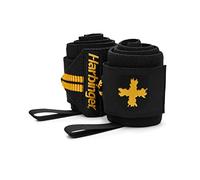 Harbinger 18" Red Line Wrist Wraps-Competiton grade Elastic Stabilises and Supports the Wrists,Adjustable Hook and Loop Fastener for Quick Fit Changes,Ideal For Heavy Lifting,45.72cm,Black/Gold