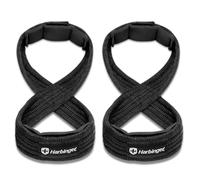 Harbinger Figure 8 Lifting Straps, Padded Grip Support for Deadlifts & Pulls - Quick Setup, Double Loop Design, Extra Wide Webbing, Wrist Comfort Padding - Black, Small/Medium,