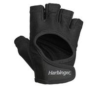 Harbinger Power 2.0 Weightlifting Gloves-Padded Leather Palm, Half-Finger, Breathable Fit, Wrist Strap, Pull Tabs-Grip & Callus Protection for Gym Training- Women's, Black, Medium
