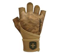 Harbinger Pro Wristwrap 2.0 Weightlifting Gloves-Genuine Leather Palm, Integrated Wrist Wraps, 4-Way Stretch, Perforated Design, Pull Tabs-Max Support Gym Gloves- Unisex, Tan, Medium