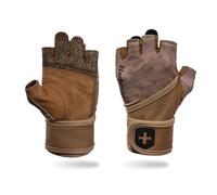 Harbinger Pro Wristwrap Gloves 3.0 - Enhanced Grip, Superior Wrist Support, Breathable 4-Way Stretch Lycra, Durable Leather Palm, Half-Finger Design for Weightlifting, Gym, Tan Camo, XX-Large - Men's