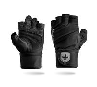 Harbinger Pro Wristwrap Gloves 3.0 - Enhanced Grip, Superior Wrist Support, Breathable 4-Way Stretch Lycra, Durable Leather Palm, Half-Finger Design for Weightlifting, Gym, Black, Medium - Men's