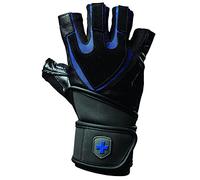 Harbinger Training Grip Wrist Wrap Men's Weight Lifting Gloves, Gel-Padded Leather Palm, Fitness, Black/Blue, S