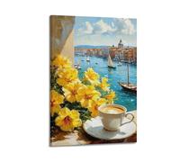 Harbor Coffee View Wall Art, Cozy Print, Life Poster, Warm Canvas Picture, Inviting Decor for Living Room Poster Decorative Painting Canvas Wall Posters And Art Picture Print Modern Family Bedroom Dec