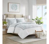 Harbor House 100% Cotton Duvet Cover, Embroidered Coastal Seashells, Starfish Duvet Cover Set - Light Weight Bed Comforter Covers, Maya Bay White Blue Full/Queen (90"x90") 3 Piece
