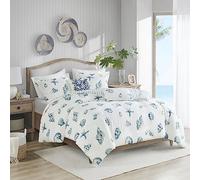 Harbor House 100% Cotton Duvet Cover, Seashells Duvet Cover Set - Light Weight Bed Comforter Covers, Beach House Blue Ivory King/Cal King (106"x90") 3 Piece