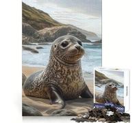 Harbor Seal Pup on The Beach Jigsaw Puzzles for Teenagers 1000 Piece Cozy Fun Good Thick Family Game Evening Game (38x26cm)