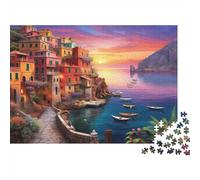 Harbor Sunset-Seaside Town,Puzzles Gemusterte Nachhaltige Puzzles Für Erwachsene Hochwertige Holzspielpuzzles 1000pcs (75x50cm)