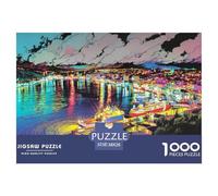 Harbor Town Jigsaw Puzzles Puzzle for Adults Kids. 1000 Piece Brightly Lit Boats Impossible Challenge Toy Educational Games Home Decoration for Adults& Kids Age 14 Years Up 38x26cm/1000pcs