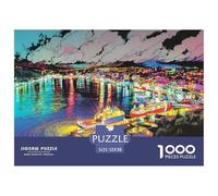Harbor Town Jigsaw Puzzles Puzzle for Adults Kids. 1000 Pieces Brightly Lit Boats Impossible Challenge Toy Educational Game Home Decoration for Educational Games Gifts 52x38cm/1000pcs