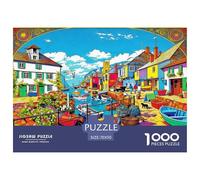 Harbor Town Jigsaw Puzzles Puzzle for Adults Kids. 1000 Pieces Colorful Boats Whimsical Challenge Toy Educational Games Home Decoration for Educational Games Gifts 70x50cm/1000pcs