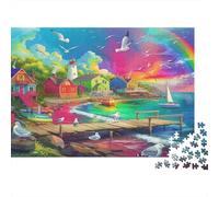 Harbor Village 1000 Piece Jigsaw Puzzle for Adults Paper Puzzle Game Rainbow Sunset Scenery Focus Family Leisure Gift Decor Relaxation 52x38cm/1000pcs