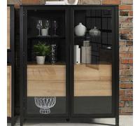 harbor wooden display cabinet with 2 doors in matt black and oak