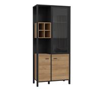 harbor wooden display cabinet with 3 doors 2 shelves in black oak