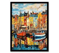 Artery8 Harbour Boats Edinburgh Port Of Leith Scotland 1963 Vibrant Painting Artwork Framed Wall Art Print A4
